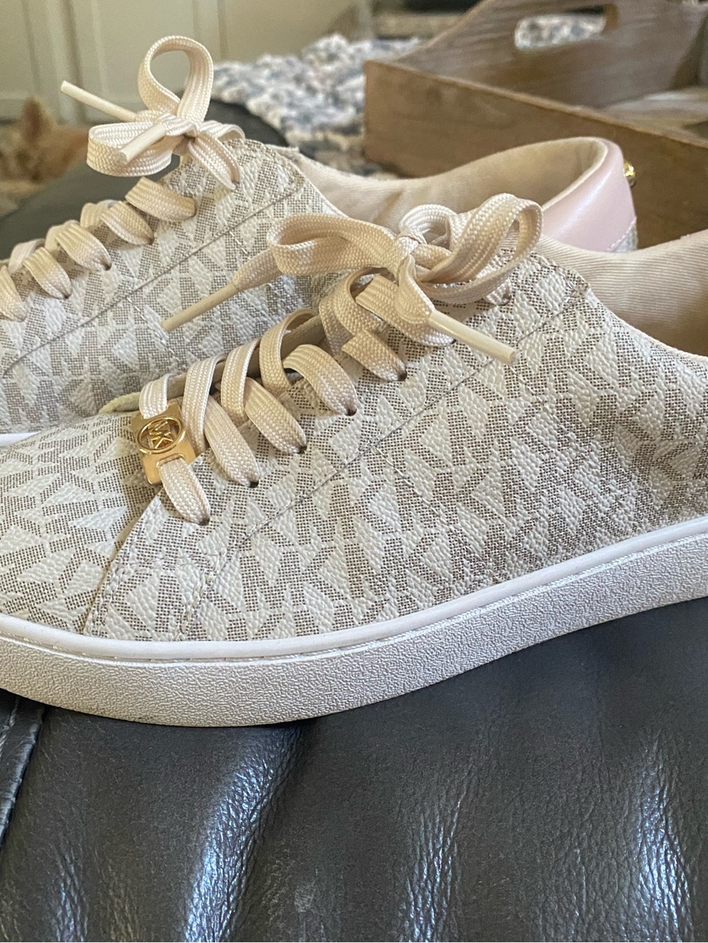 Michael Kors Pale Beige Logo Low-Top Lace-Up Sneakers